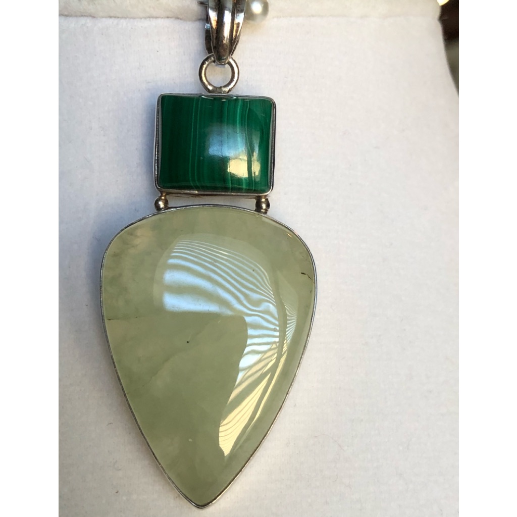 Malachite Prehnite Gemstones In Sterling Silver Pendant 59$